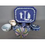 Wedgwood - a collection of Wedgwood Portland Blue ceramics, a Poole pottery jug,