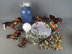 A collection of Wade Whimsies and a team of horses (some a/f), a Hornsea vase,