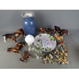 A collection of Wade Whimsies and a team of horses (some a/f), a Hornsea vase,