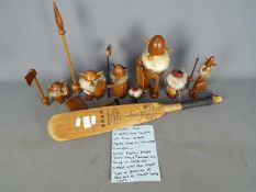 Jack Sharp - seven turned wood handmade ornamental Viking figures and a Jack Sharp (Liverpool)