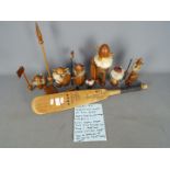 Jack Sharp - seven turned wood handmade ornamental Viking figures and a Jack Sharp (Liverpool)