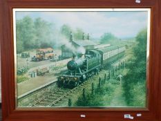 A large, framed Don Breckon print depicting a steam locomotive,