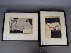 Two Japanese prints, the first depicting Samurai armour, the second depicting a warrior,