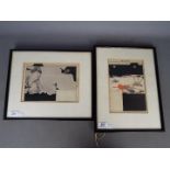 Two Japanese prints, the first depicting Samurai armour, the second depicting a warrior,