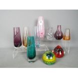 Mdina - Caithness - seven art glass vases and two paperweights by Caithness and a Mdina paperweight