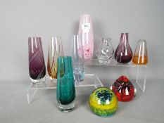 Mdina - Caithness - seven art glass vases and two paperweights by Caithness and a Mdina paperweight