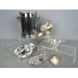 A quantity of plated ware to include a champagne cooler/sleeve,