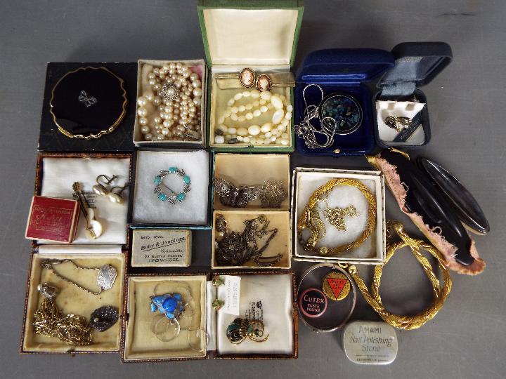 A good lot of costume jewellery with some 925 silver to include enamelled pendant on chain,