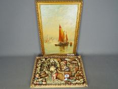 Pendelfin - a Pendelfin wall plaque 27 cm x 40 cm and an oil on board depicting a sailing boat,