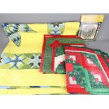 Three American style, patchwork quilts, largest 155 cm x 155 cm and related literature.