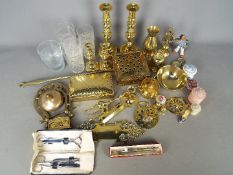 Brassware - a good mixed lot of brassware to include candle sticks, bells,