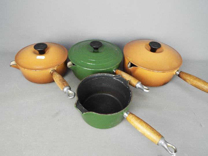 Four vintage La Creuset France, saucepans.