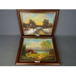 A set of two oil on canvas landscapes 'Winter' and 'Spring',