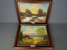 A set of two oil on canvas landscapes 'Winter' and 'Spring',