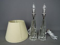 Lamps - Two heavy glass table lamps in near mint condition with cream coloured lamp shades