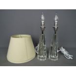 Lamps - Two heavy glass table lamps in near mint condition with cream coloured lamp shades