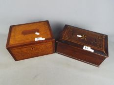 Two good quality jewellery / storage boxes, largest approximately 13 cm x 24 cm x 18 cm.