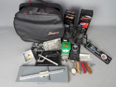 A mixed lot to include a small quantity of tools, car care kit, penknives, whisky miniature,