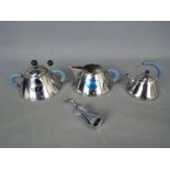 Michael Graves for Alessi - A cream jug and lidded sugar bowl with a miniature kettle,