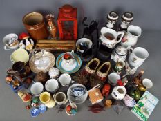 A mixed lot of ceramics, glassware, treen, metal ware and similar.