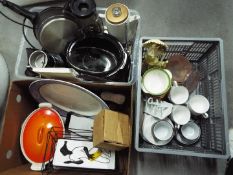 A mixed lot to include ceramics, glassware, kitchenalia, barometer, thermometer and similar,