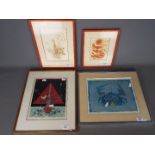 A collection of four limited edition Japanese prints, animal and plant related, varying image sizes.
