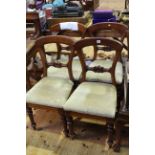 Set of four Victorian mahogany turned leg dining chairs stamped J. Reilly's Patent.