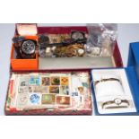 Collection of items including jewellery, watches, stamps, silver, medals, etc.