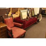 Victorian day bed on turned legs, Victorian armchair and American rocker (3).