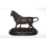 Bronzed model of a bull on a marble plinth, 35cm.