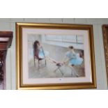 Gilt framed print of two ballerinas.