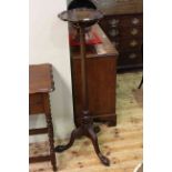 Chippendale style circular shaped top mahogany tripod plant stand, 110cm by 30cm diameter.