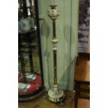 Victorian brass and ceramic standard oil lamp on three paw feet