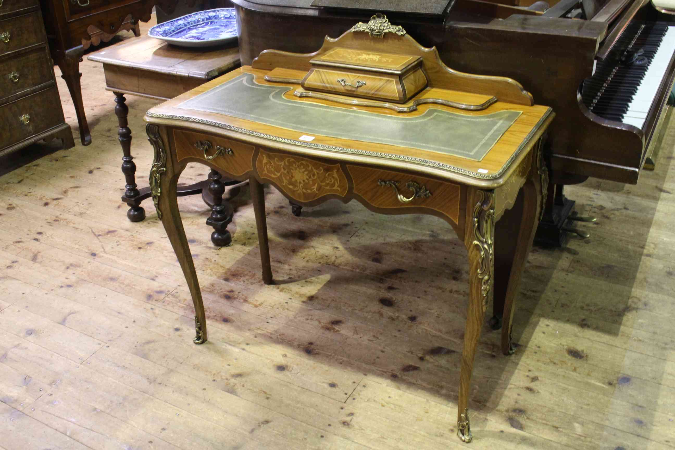 Continental inlaid and ormolu mounted ladies writing desk, 97cm by 98cm.