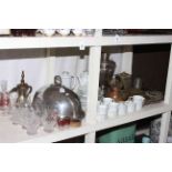 Silver plated meat cover, copper kettle and other metalware, glass, Continental dinner and teaware,