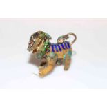 Chinese filigree and enamel dog with turning head and ball, 7cm.
