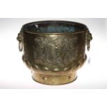 Large two handled brass Coat of Arms planter, 44cm.