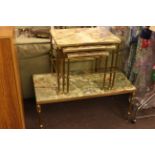 Rectangular onyx and brass coffee table and similar nest of three tables (2).