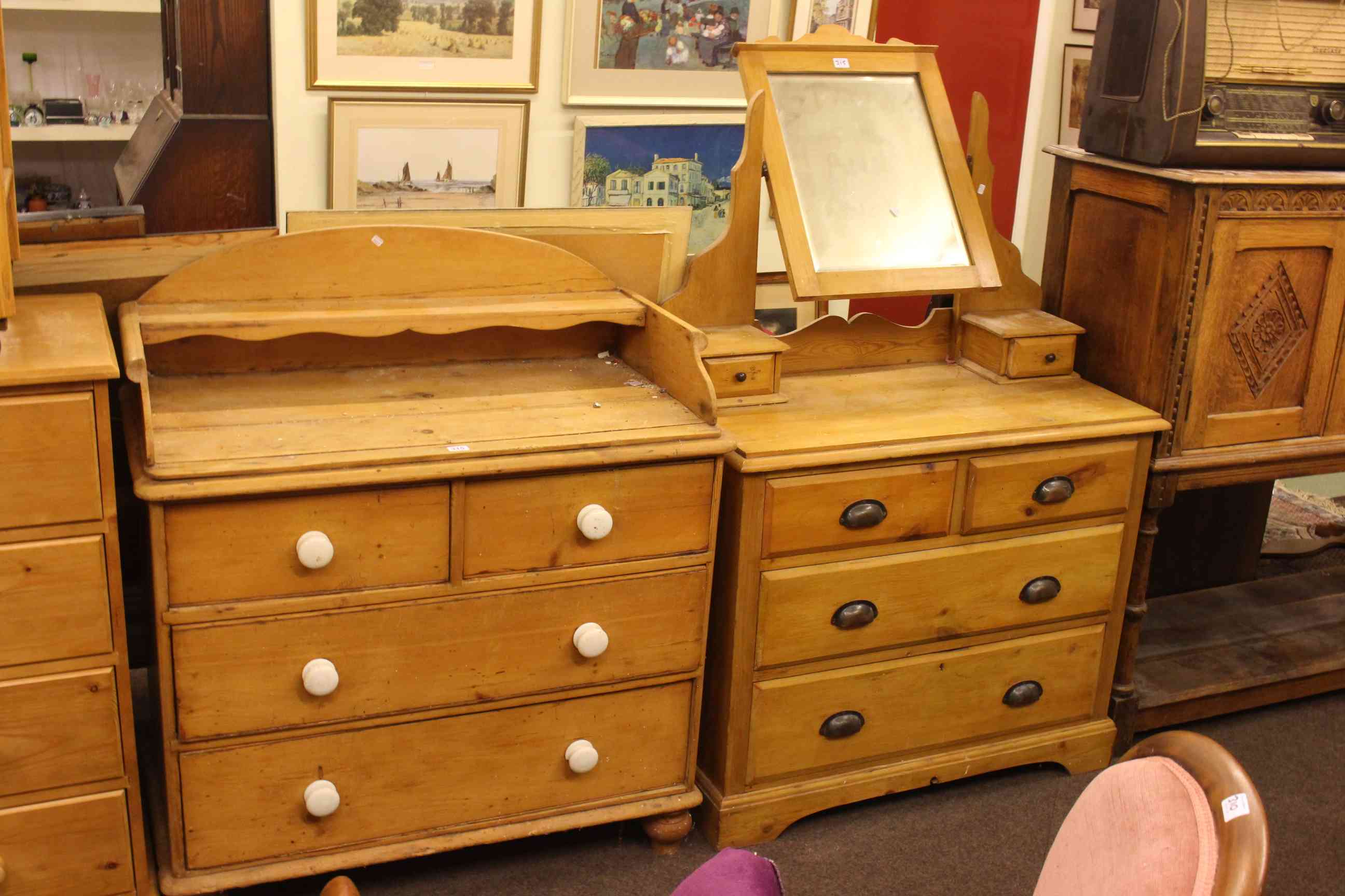 Victorian pine gallery backed four drawer chest and pine dressing table (2).