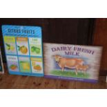 Two Signs, Dairy Fresh Milk and Citrus Fruit.