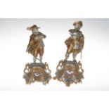 Two Continental ornate spelter armored gentleman, 28cm and 29cm.