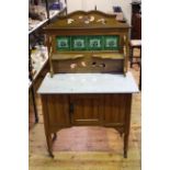 Edwardian satin walnut marble topped and tiled back washstand.