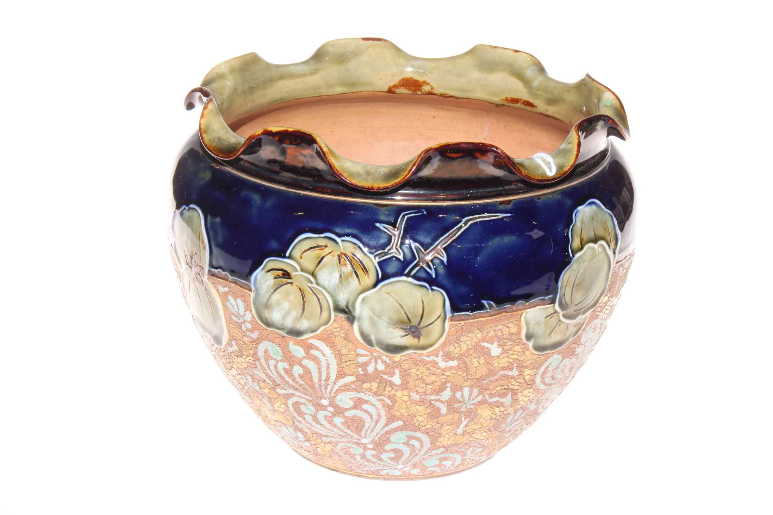 Royal Doulton Slaters Patent jardiniere, 22cm by 19cm.