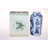 Chinese green, blue and white pillow and a blue and white Chinese vase (2), 16cm and 17cm.
