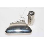 Victorian silver scent flask with engraved decoration and silver purse (2).