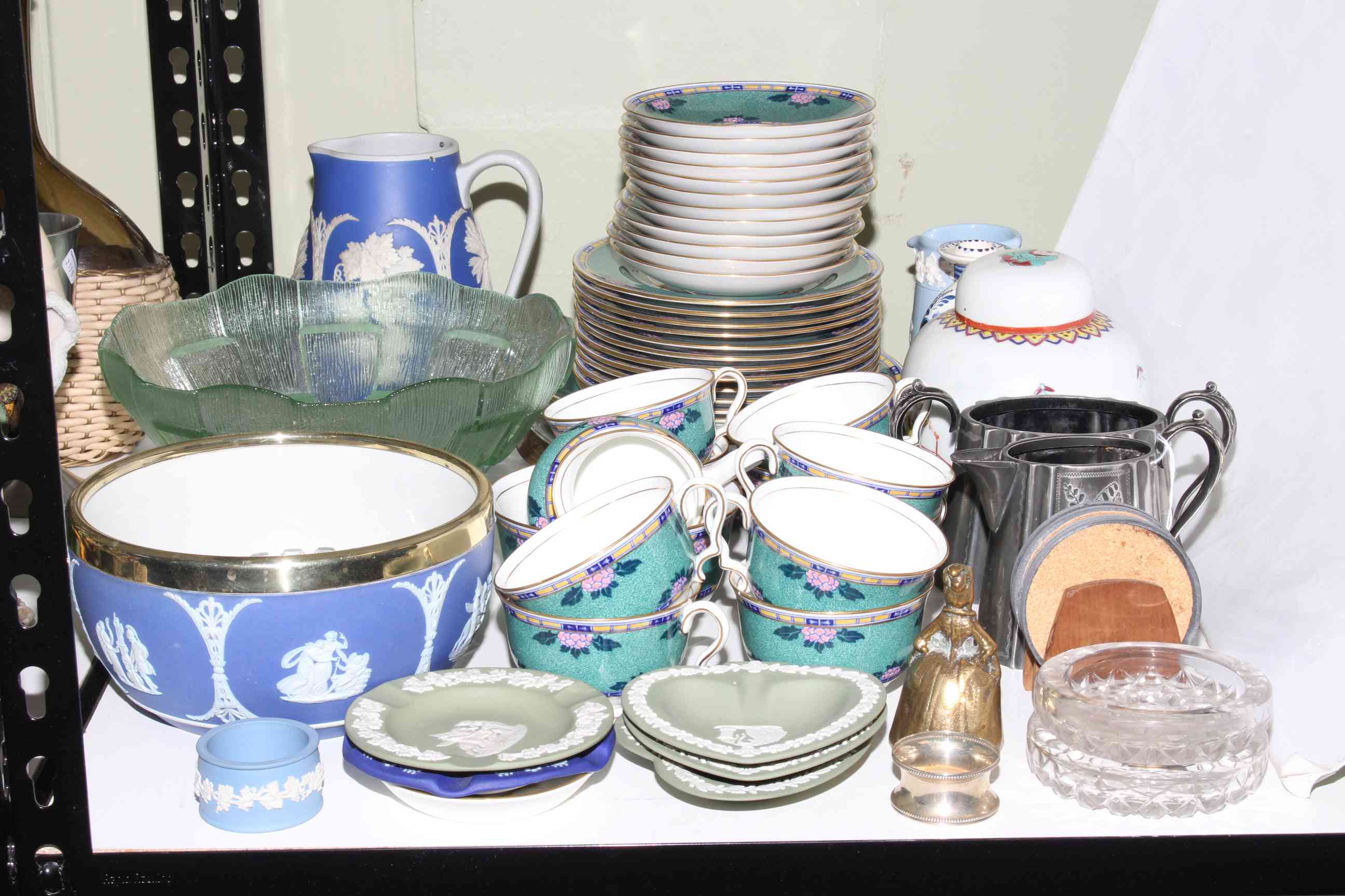 Collection of Royal Doulton, Wedgwood, metalwares and glass.