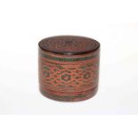 Chinese lacquer box with three inserts, 9cm by 10cm.