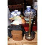 Ringtons, Wedgwood, cased cutlery, binoculars, wall plaque, brass mirror.