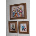 J. Roybal, Musician caricatures, three framed pictures.