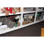 Green enamel bread bin, Worcester tureens, vintage cases, china, glass, light fittings,